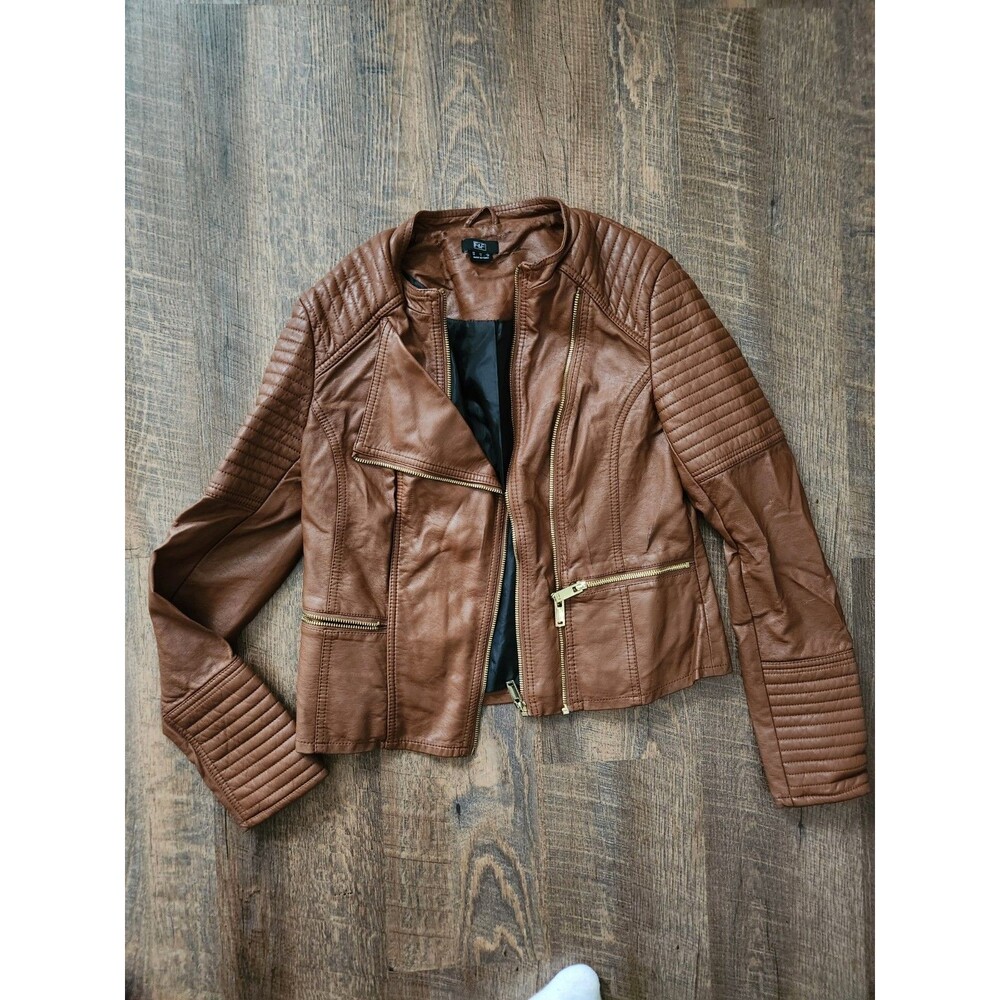 Womens 6 Cognac Faux Leather Jacket